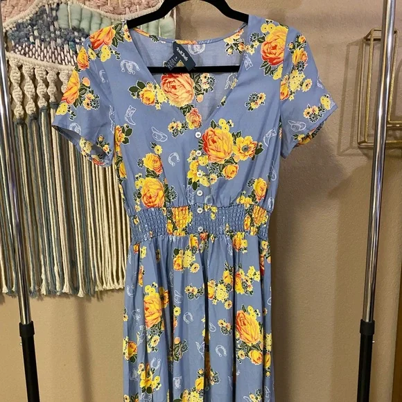 ModCloth Elastic Waist Western Themed Midi Dress - Picture 2 of 5